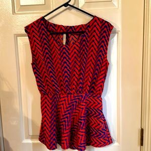 Cute Red and Navy Blue Peplum blouse with cutout in back